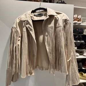 Zara fringe jacket in cream size small